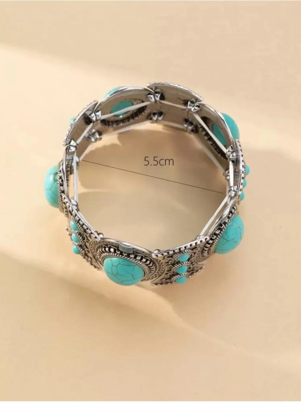 Turquoise Stone Silver-Tone Statement Bracelet - Women Jewelry